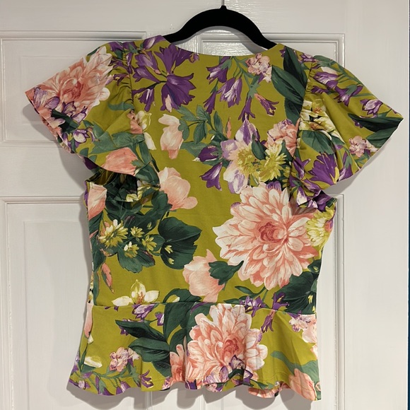 Express floral v-neck flutter sleeve wrap peplum top size small NWOT - Picture 2 of 3